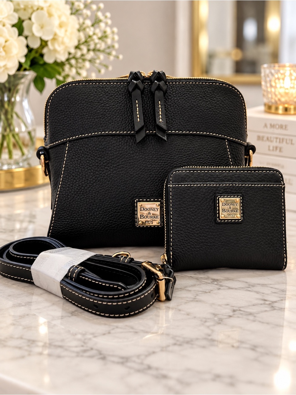 NWOT, Dooney & Bourke Black Pebbled Leather Cameron Crossbody & Matching Wallet